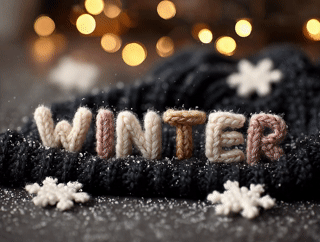 "WINTER" spelled out in cozy crocheted lettering