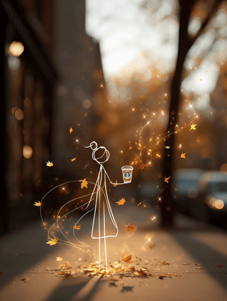 AI art line drawing of a girl holding a PSL in autumn