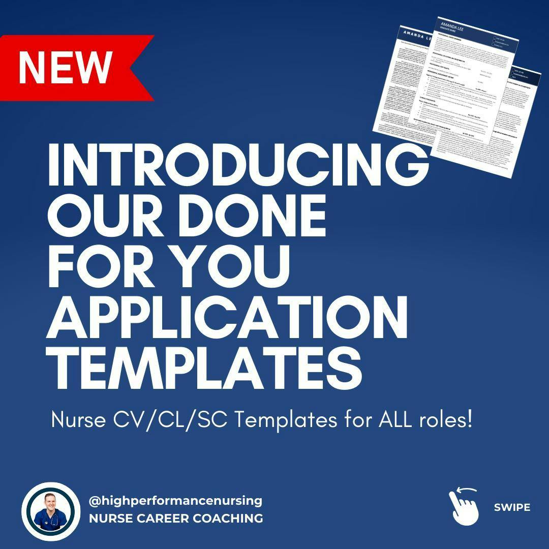 BREAKING NEWS: 👀 DONE FOR YOUR APPLICATION TEMPLATES 👇 

So many of you have been asking for this, so I got to work and created 8 different nursing career application bundles to help you at each stage of your nursing career! 

Too many nurses stop themselves from applying, due to fear of not knowing where to start with their job application update! 

NO MORE! 

I am on a mission to make applying for the job you KNOW YOU COULD DO ASLEEP, easy! 

Gone are the days of teasing yourself with the idea of applying, and getting stuck with the first step, updating your CV/CL/SC! 

We have CV/CL/SC template bundles for the following: 

- Assistant in Nursing 
- Graduate EN/RN (Final Year Students) 
- Transition to Speciality Grad's 
- Clinical Nurse/Level 2 RN/CNS
- Clinical Nurse Educator
- Clinical Nurse Consultant/Assistant Nurse Unit Manager, Nurse Unit Manager
- Assistant Director of Nursing 
- Non Bedside/Non Traditional Nursing Role's

Whats included in our Nurse Application Bundles: 

- 5 Customisable plug and play CV/CL/SC template documents, professionally branded, to help you stand out from the competition, with our tried and tested design and layouts. 
- Real Life Examples of successful CV/CL/SC at each and every level of your nursing career listed above!
- Step by Step Video instructions on how to access, download, edit and export your new applications for your dream role. 
- BONUS: Career Planning/Self Leadership trainings, to help you grow your career as a nurse! 
- BONUS: Discounted access to our Get Hired DIY course and NCA for 2024 grads! 

Don't let the fear of updating your applications stop you from going after your goals. 

Comment BUNDLE below for the link to get your template bundle today! 

APPLY CODE IND20 before Monday the 12th May  to get 20% off your bundle as a thank you for supporting our work here and to celebrate nurses everywhere! 

If you are already in the NCA you have access to this, please don't repurchase! 

#nurse #resume  #nurseresumetemplates #cv #aussienurse #gradnurse