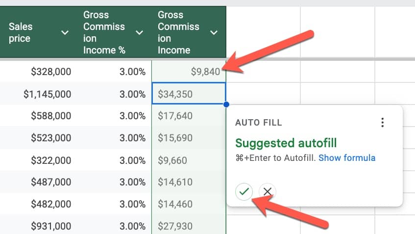 Suggested Autofill feature to copy formula down entire column