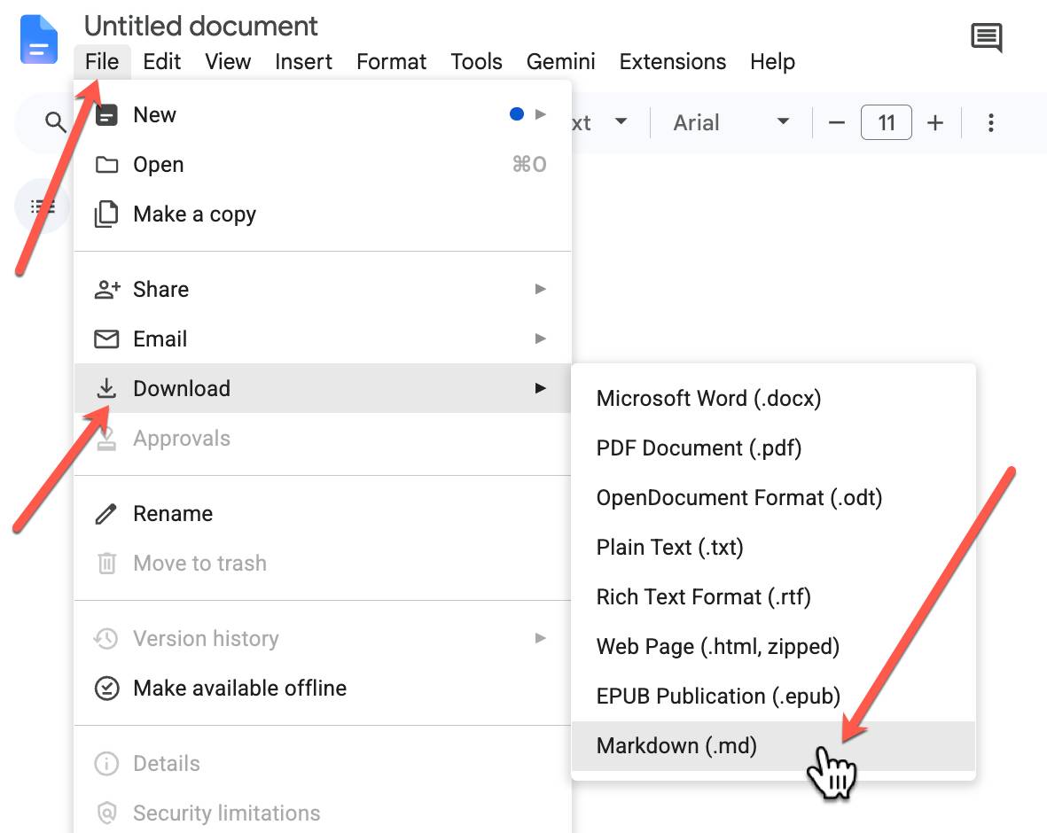 Output Google Doc as markdown file