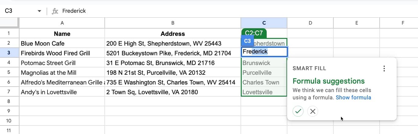 Smart Fill in Google Sheets
