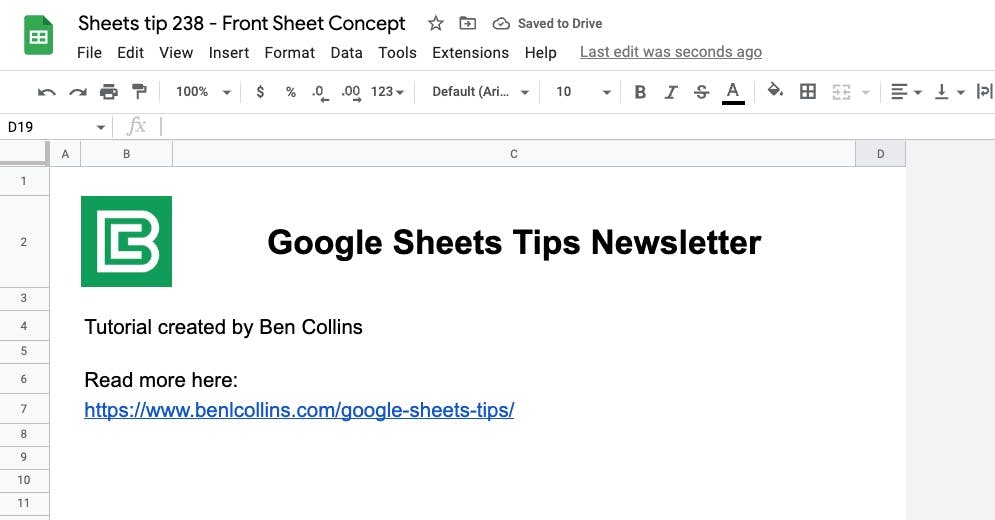 Google Sheets Front Sheet
