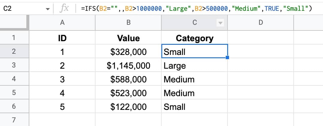 Google Sheets IFS formula