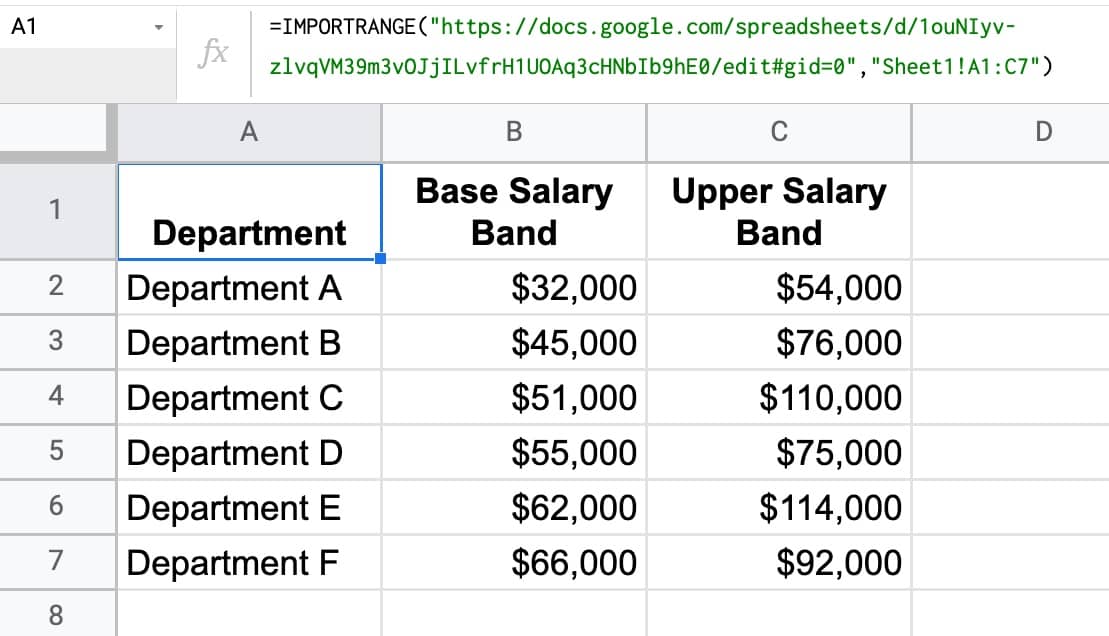 IMPORTRANGE data