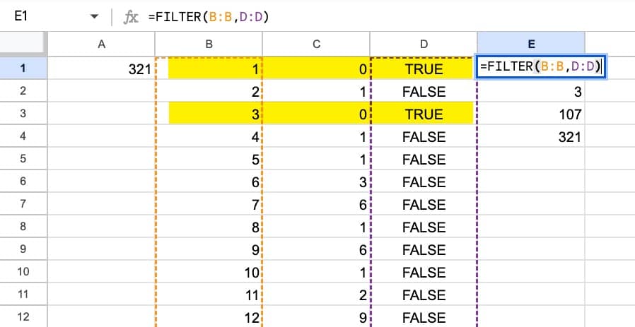 Filter formula in Google Sheets