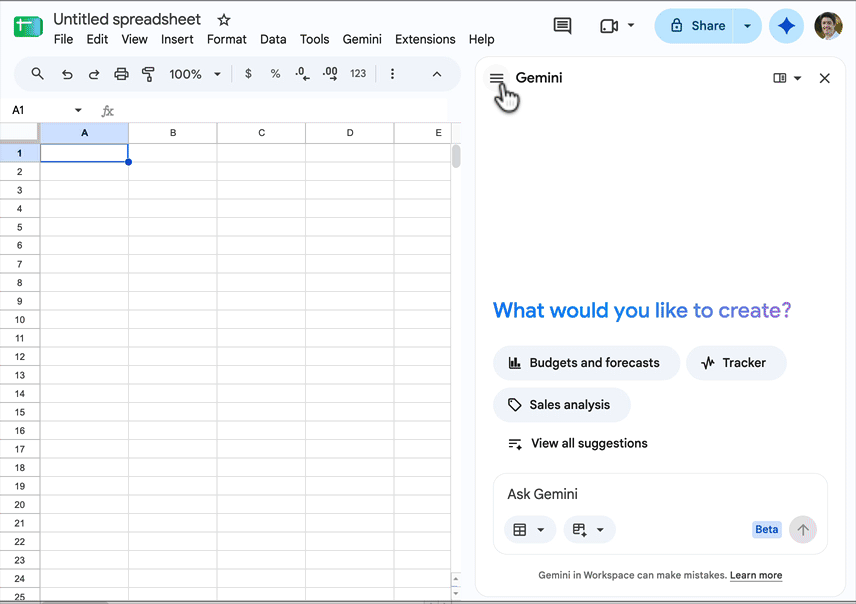 Add custom Gemini instructions in sidebar of Google Sheets