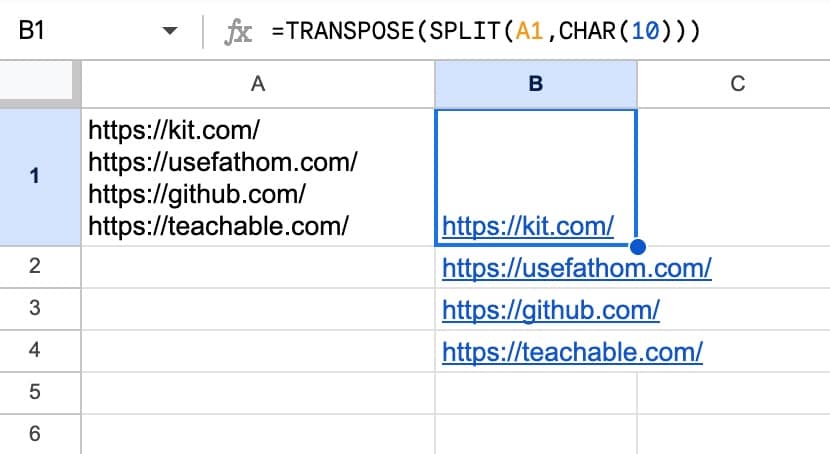 Splitting text across multiple lines in Google Sheets