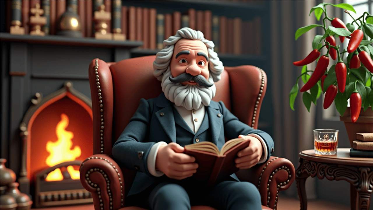 Karl Marx sitting ready to explain his ideas to you.