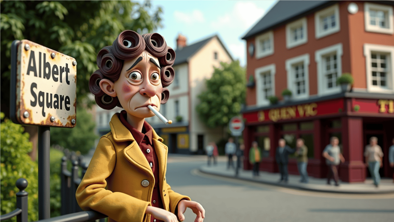 Eastender's Dot Cotton 'avin a fag on Albert Square