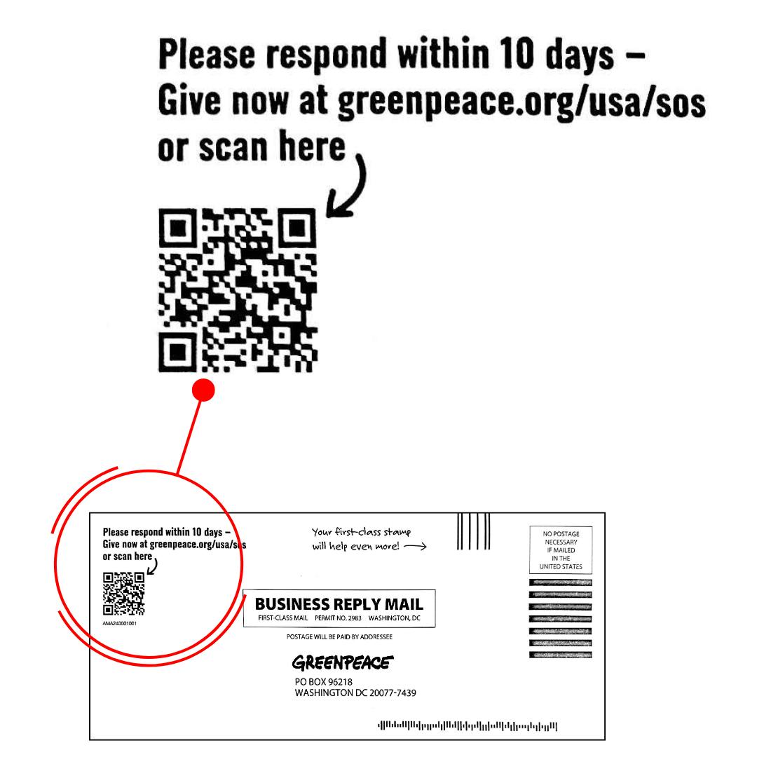 image of a QR code on a direct mail response envelope