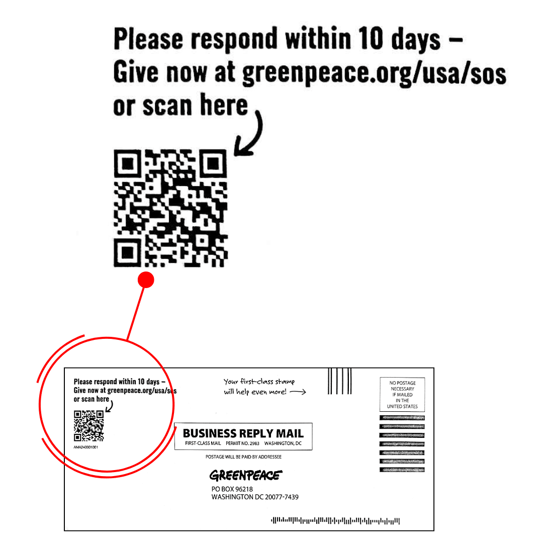 image of a QR code on a direct mail response envelope