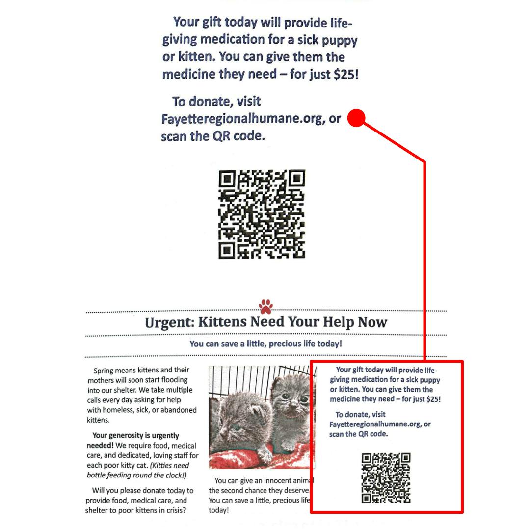 image of a QR code in an ask on a direct mail newsletter