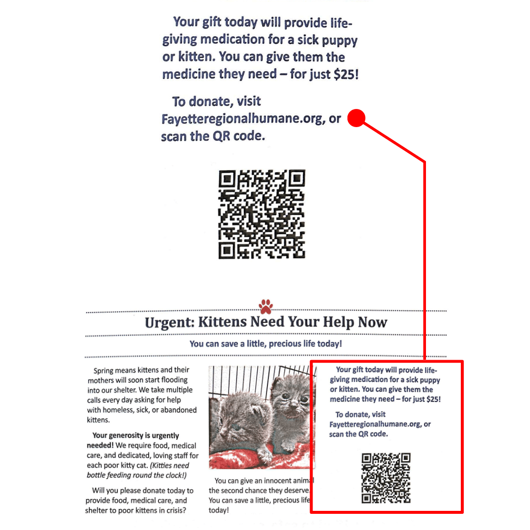 image of a QR code in an ask on a direct mail newsletter