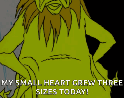 GIF showing the Grinch as his heart grows 3 sizes