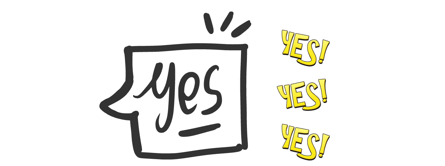 line drawing of a speech bubble with the word "YES" in it.