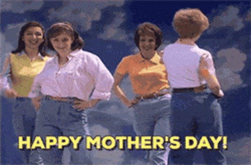 GIF of moms in mom jeans with caption "Happy Mother's Day" from an SNL commercial sketch
