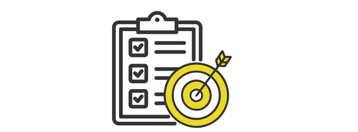 a line drawing of a checklist with bullseye target on it