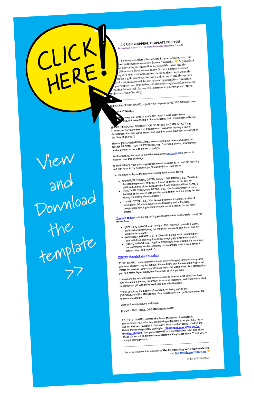 screenshot of the crisis appeal template with the words "click here"