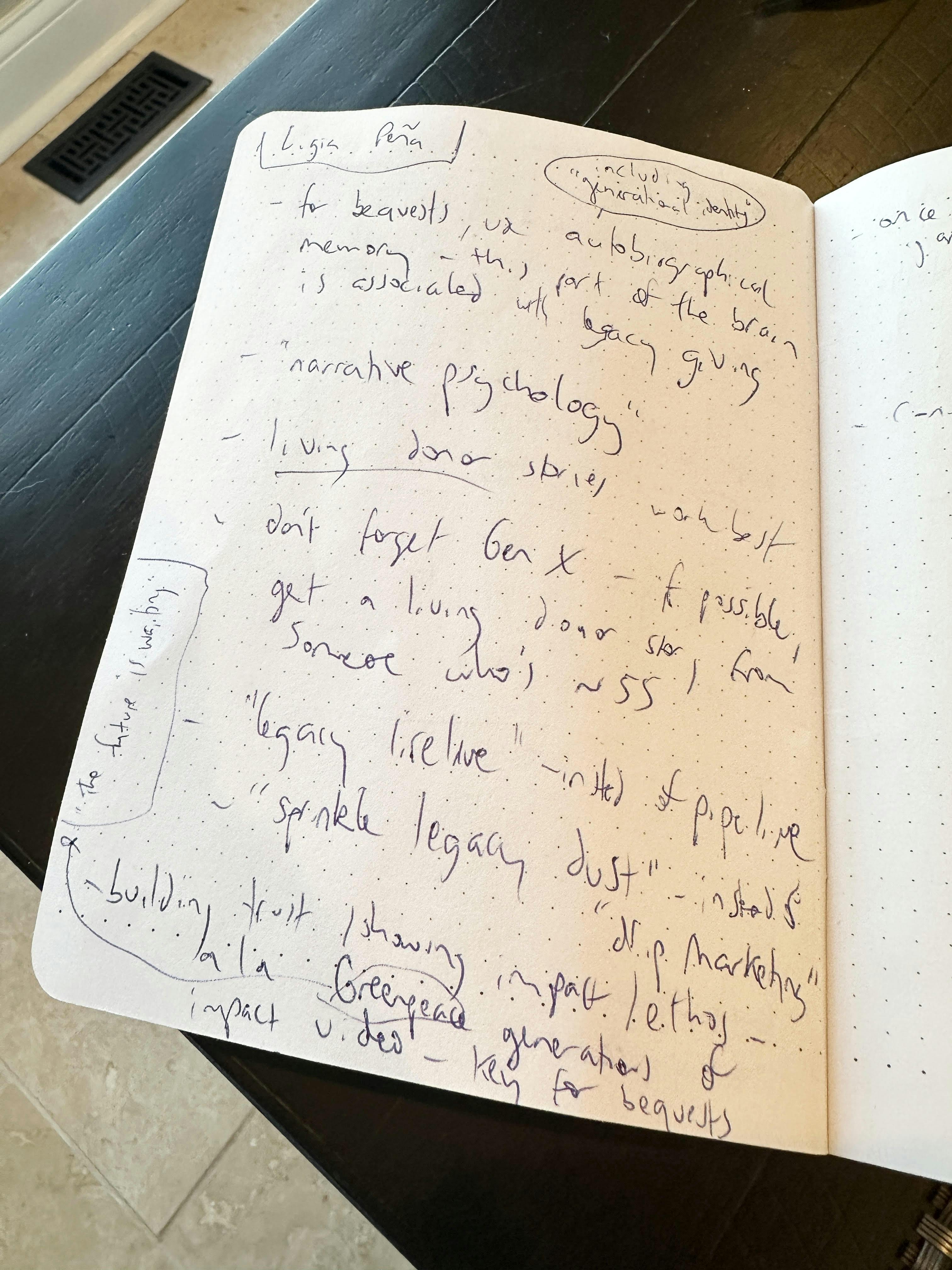 a photo of some of Brett's notes from the Nonprofit Storytelling Conference