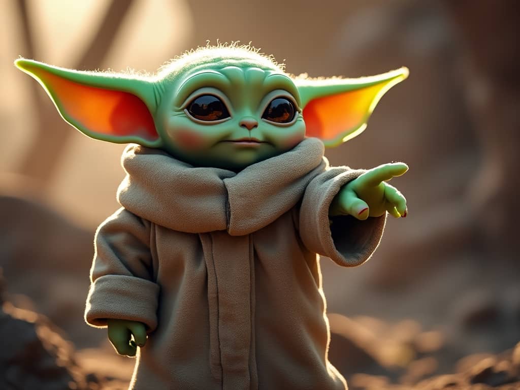 image of Grogu/Baby Yoda pointing