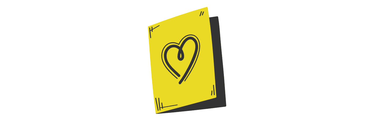 line drawing of a greeting card with a heart on the cover