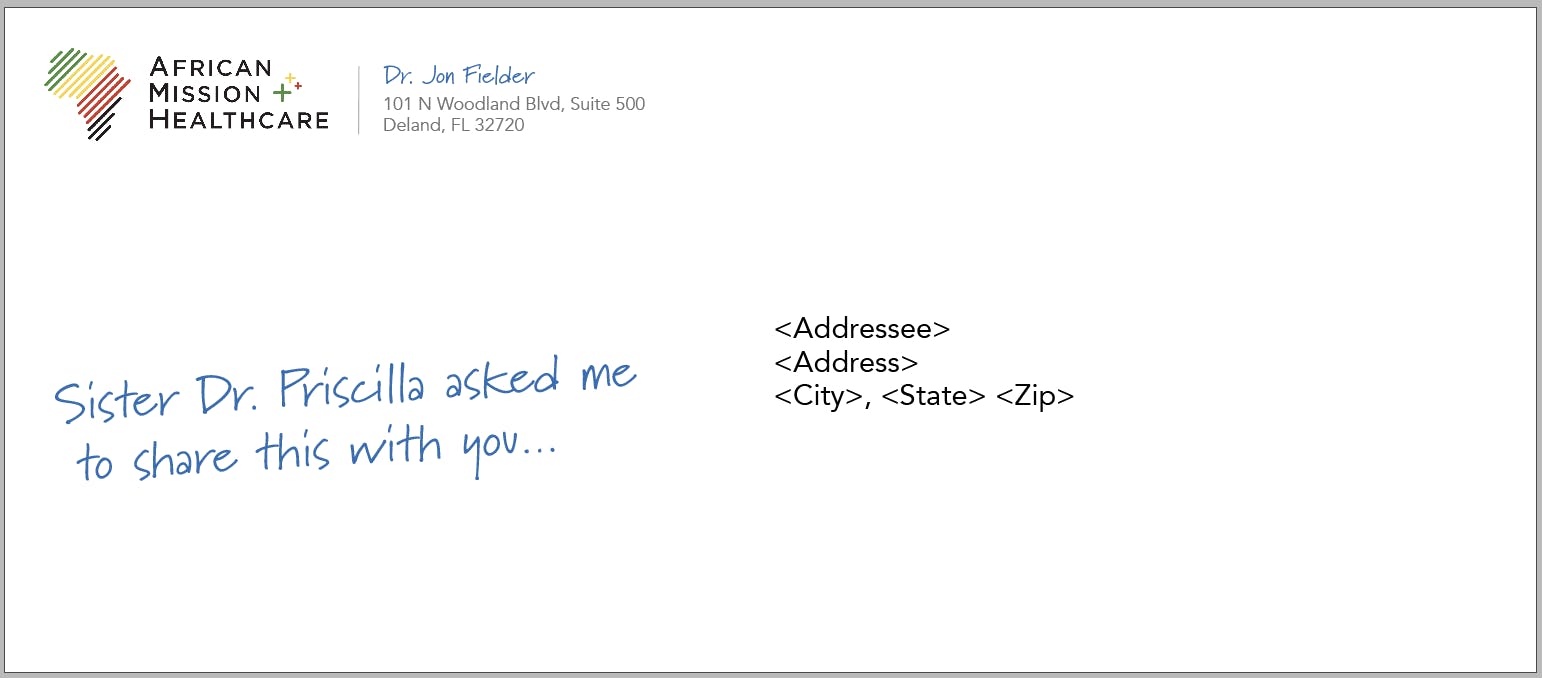 screenshot of an outer envelope with the teaser copy "Sister Dr. Priscilla asked me to share this with you..."