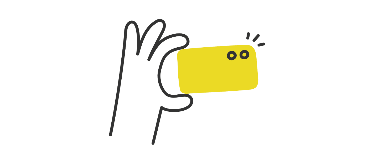 a line drawing of a hand holding a mobile phone to take a photo