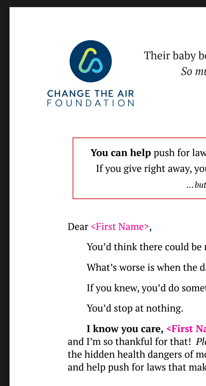 Screenshot showing ample margins in an appeal letter
