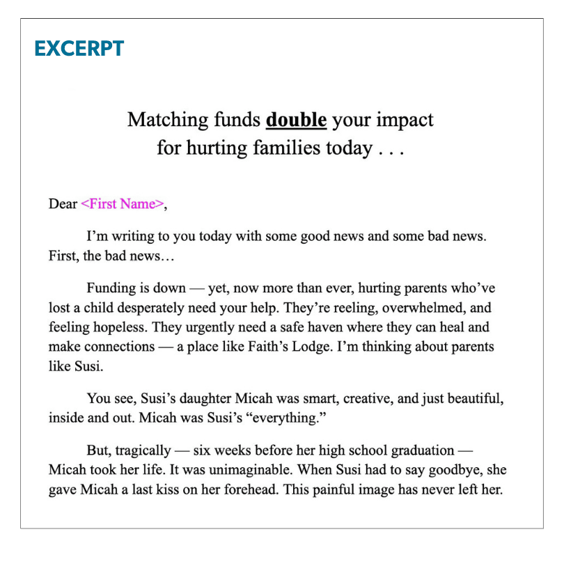 Matching funds double your impact  for hurting families today . . .   Dear 