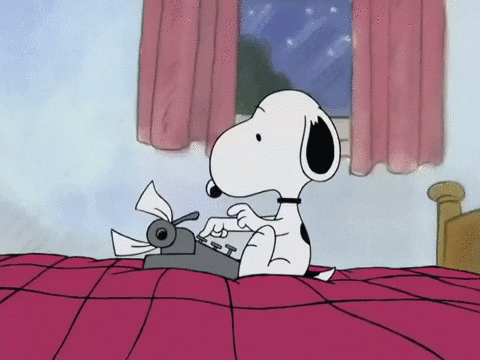 Snoopy typing a letter (GIF)