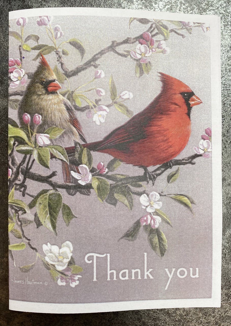 a photo of a thank you note