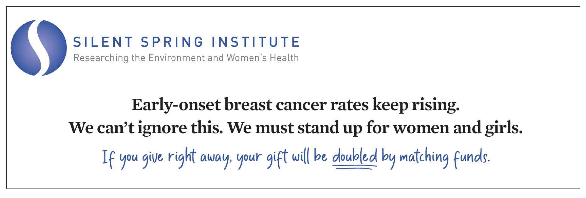 The top of a letter with the handwriting font reading: "If you give right away, your gift will be doubled by matching funds."