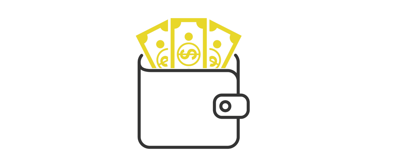 line drawing of wallet with money spilling out of it