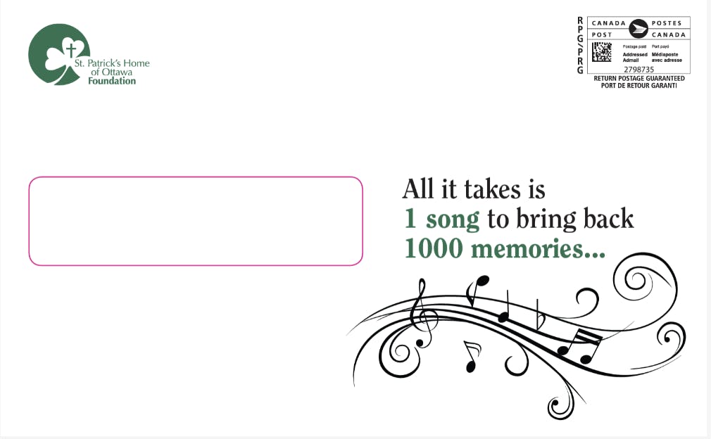 Outer envelope with the words: "All it takes is 1 song to bring back 1000 memories."..