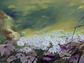 GIF of a skunk smelling flowers in spring time (Disney)