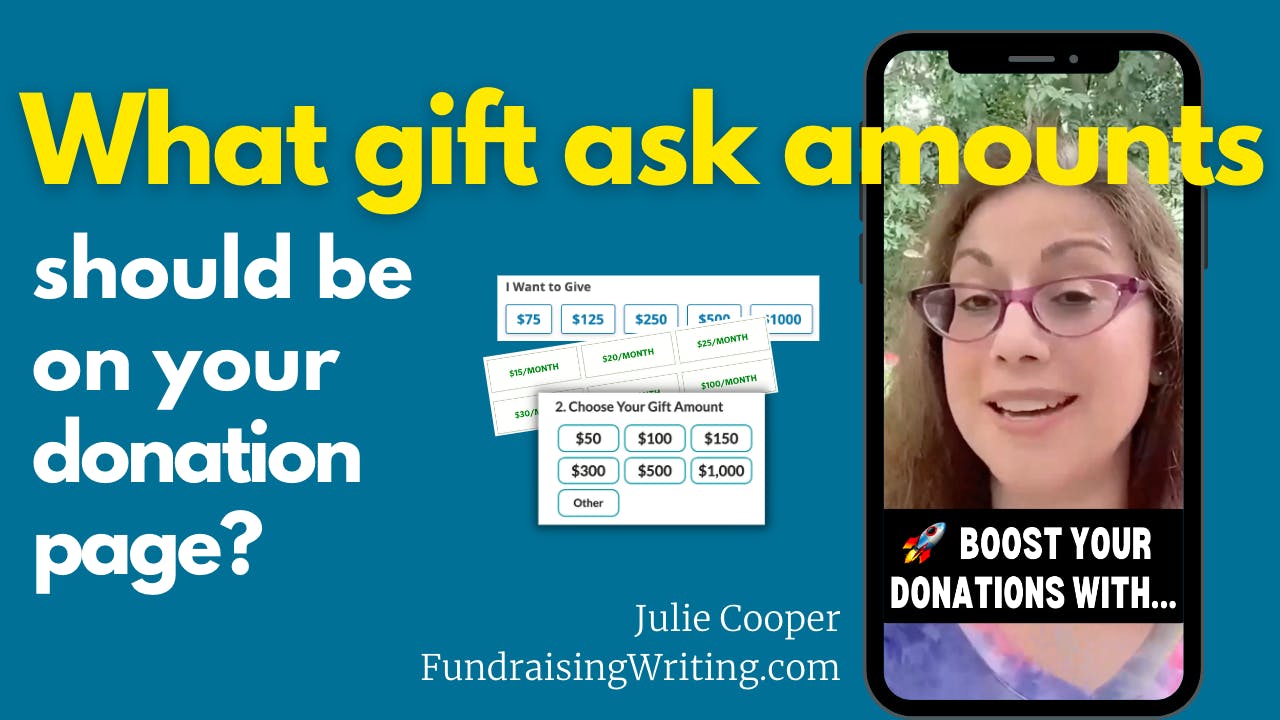 image of Julie with title "What gift ask amounts should be on your donation page?"
