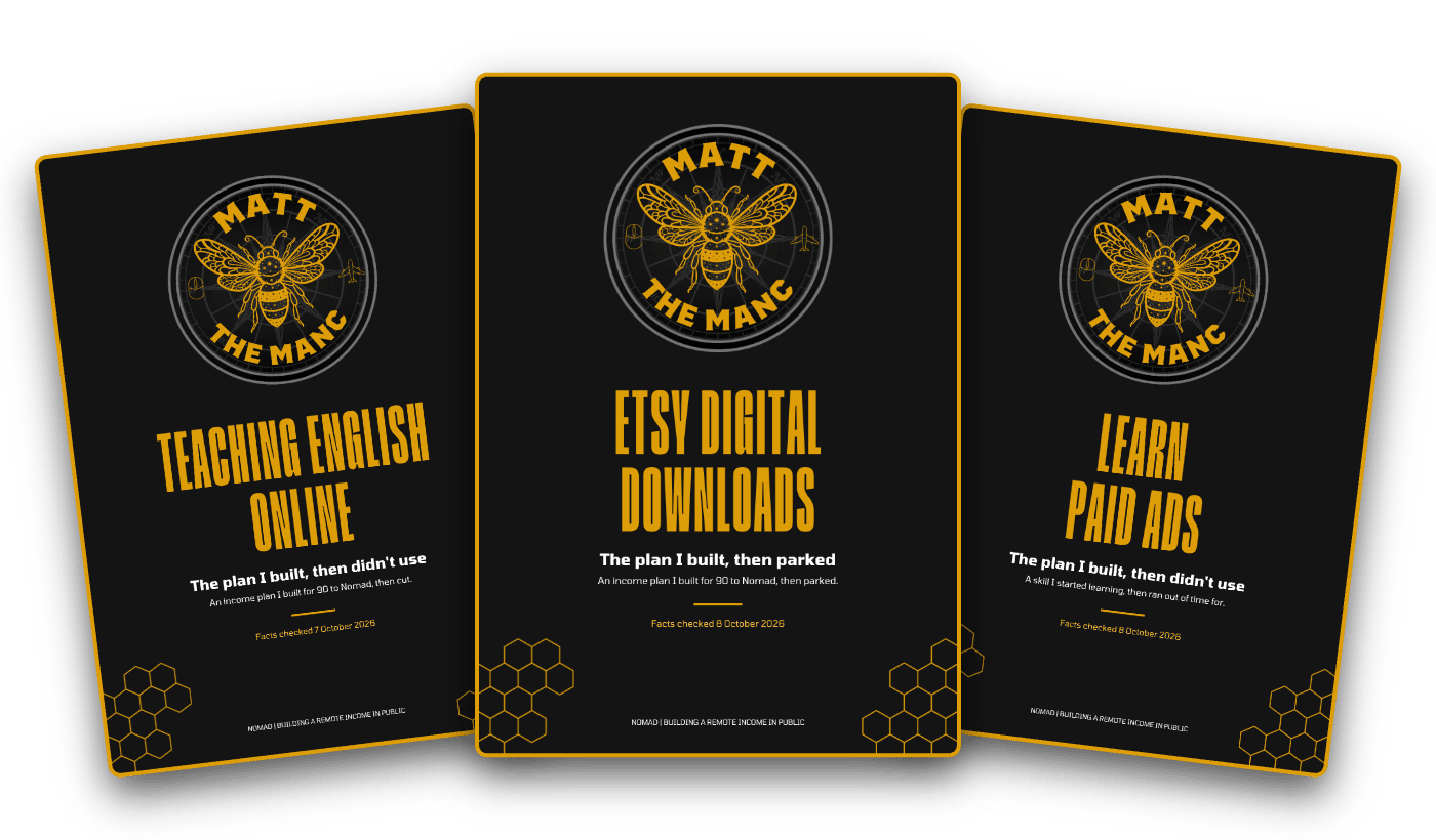 Covers of the three free guides: Teaching English Online, Etsy Digital Downloads and Learn Paid Ads