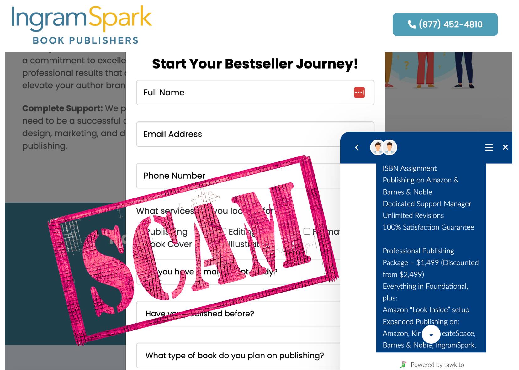 The fake IngramSpark site—professional-looking enough to seem completely legitimate.