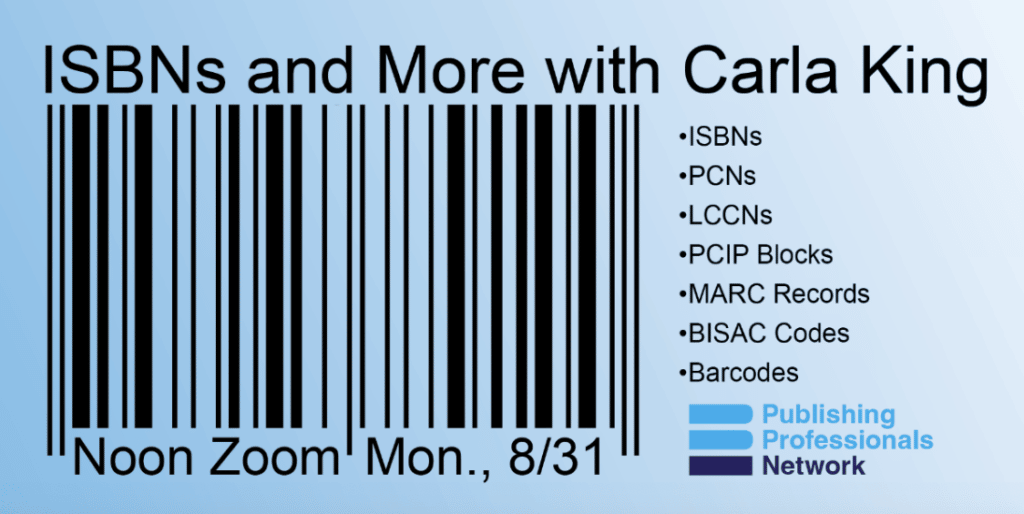 Monday Noon Zoom All About ISBNs with Carla King