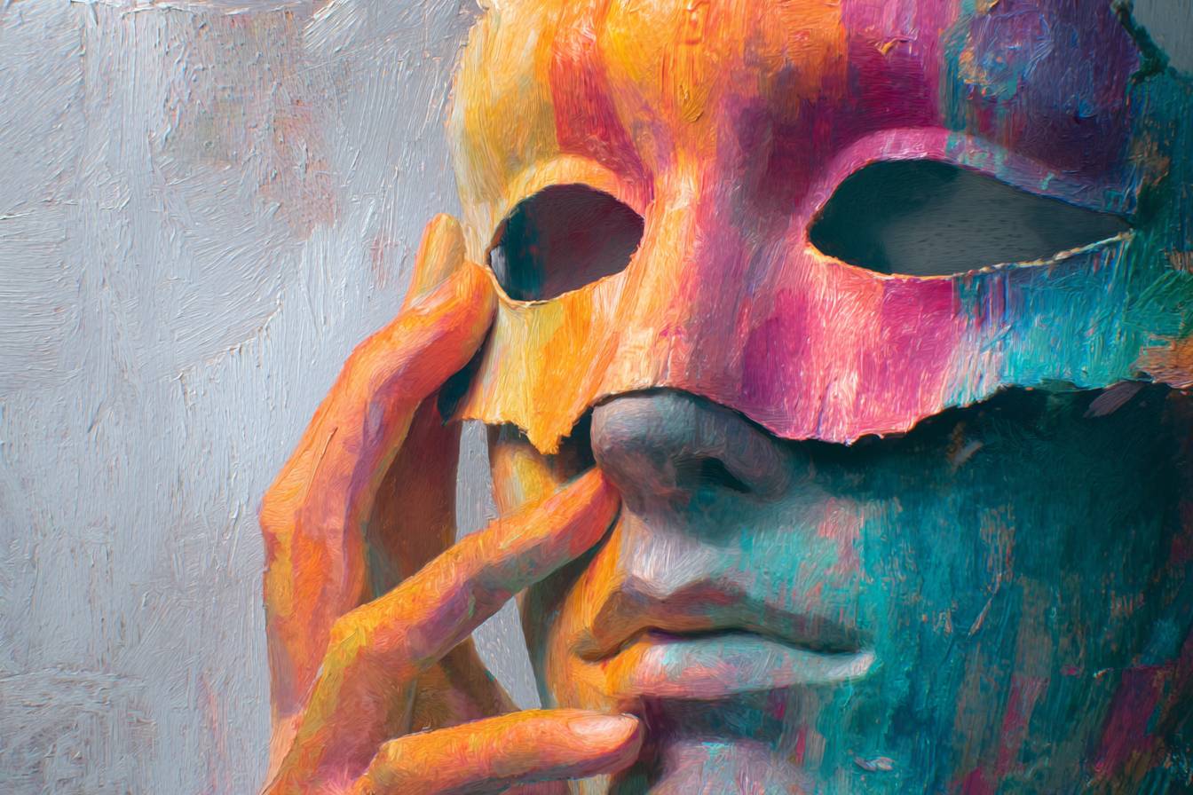 An image of a person wearing a partial mask 