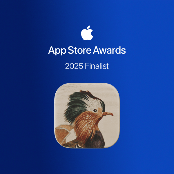Promo image showing the App icon of Art of Fauna underneath the Apple Logo and the title "App Store Awards, 2025 Finalist"