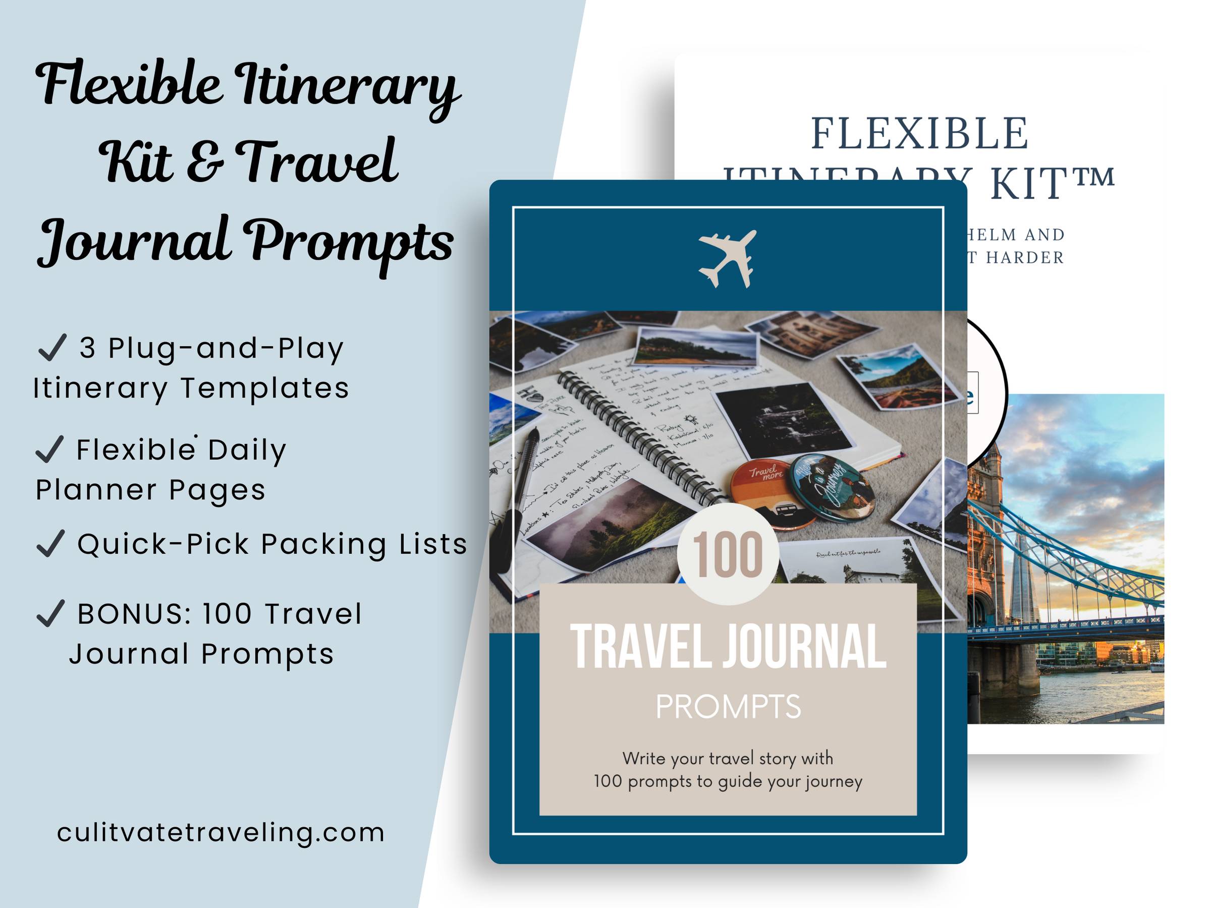 Flexible Itinerary Kit & 100 Travel Journal Prompts