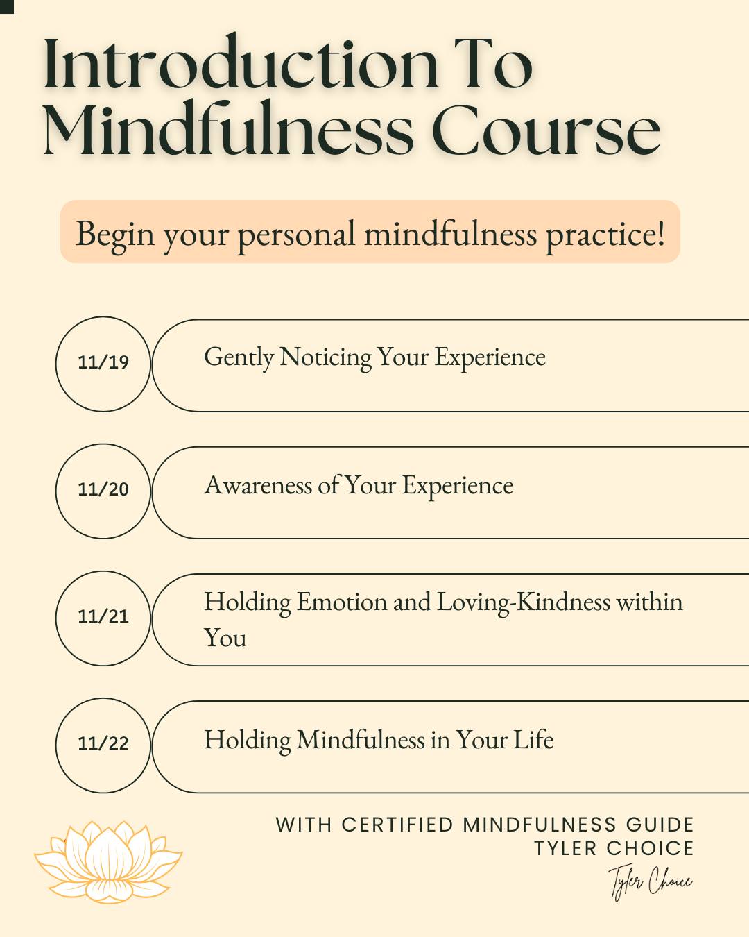 Introduction to Mindfulness Meditation - 4 Day Course - November 19th, 2025