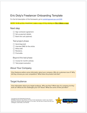 Eric Doty's freelance writer onboarding template