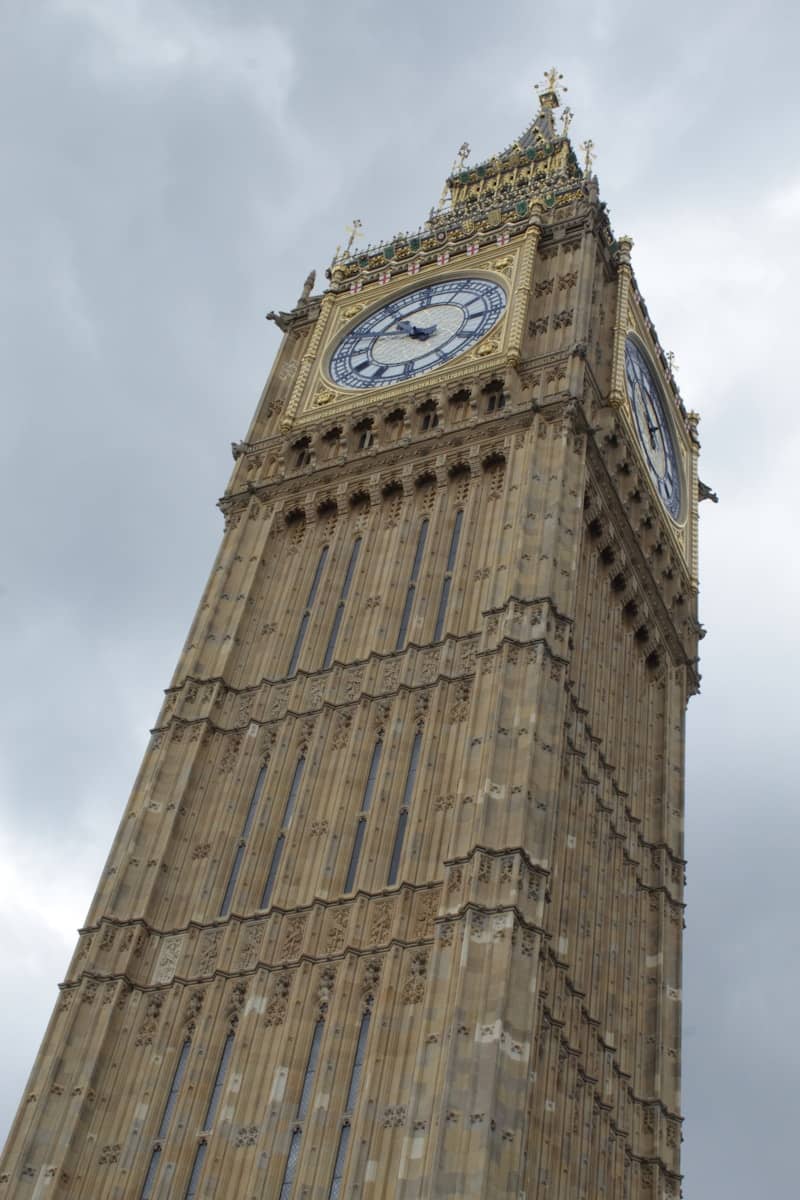 Big ben tower stands tall against a cloudy sky.