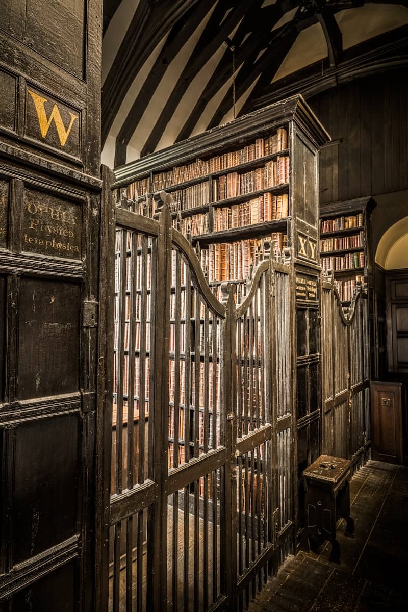 A room filled with lots of books next to a doorway