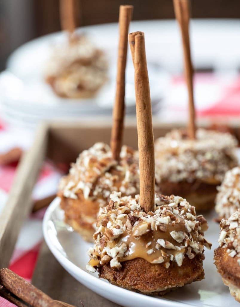 caramel apple muffins on plate. 