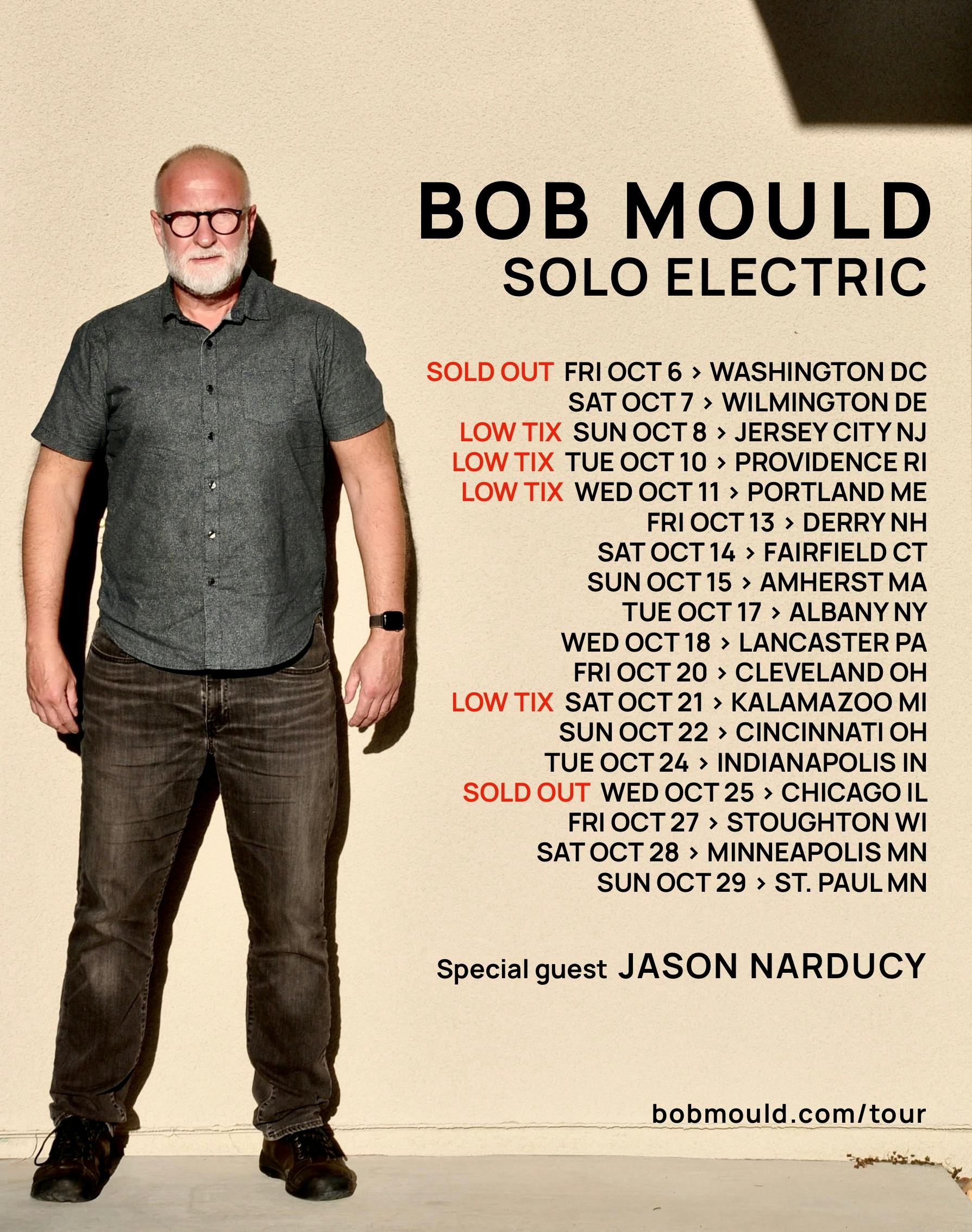 Today, Bob Mould announces an extension of his fall Solo Electric tour of the United States starting on October 6 at the Atlantis in Washington, DC. Two new dates have been added.