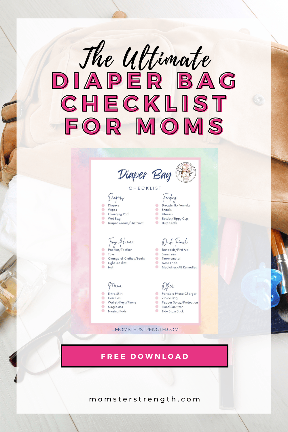Get the free diaper bag checklist printable now!